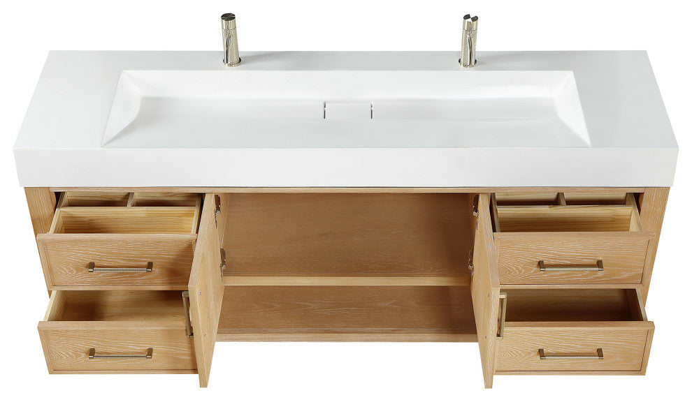 Vera Bath Vanity with Stone Top, Washed Ash Grey, 72", Single Vanity, No Mirror