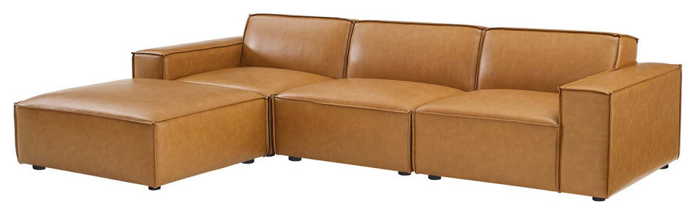 Sectional Sofa Set, Faux Vegan Leather, Tan, Modern, Living Lounge Hospitality