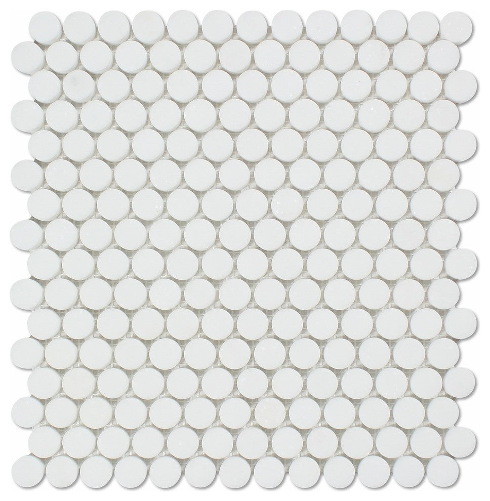 Thassos White Marble Polished Penny Round Mosaic Tile