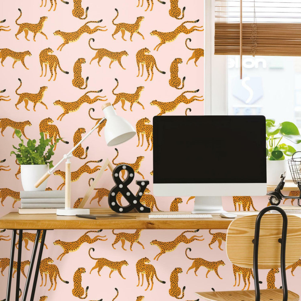 Pink & Orange Cheetah Cheetah Peel & Stick Wallpaper