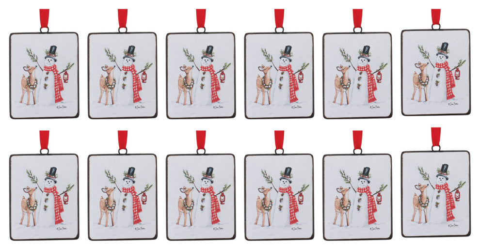 Snowman and Deer Ornament, Set of 12