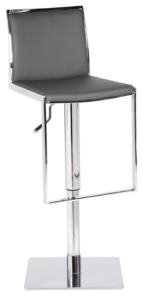 Zelda Leather Adjustable Bar Stool, Gray Leather