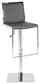 Zelda Leather Adjustable Bar Stool, Gray Leather