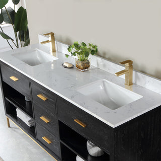 Kesia Black Oak Bathroom Vanity Set, 72", Without Mirror