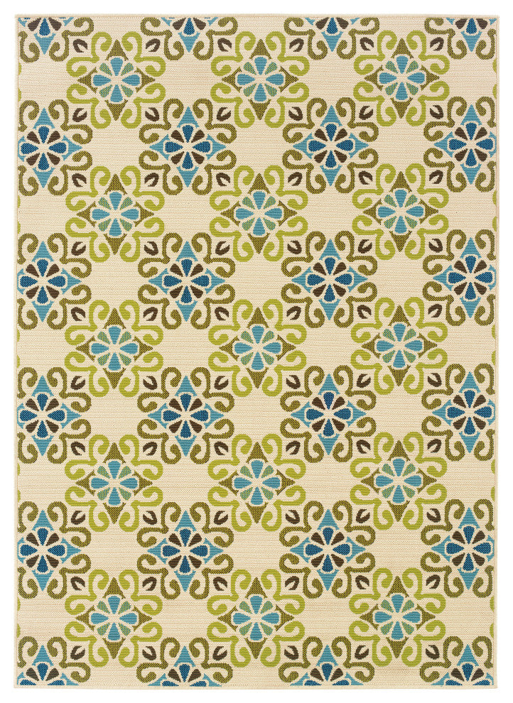 Oriental Weavers Caspian Ivory/Blue Floral Indoor/Outdoor Rug 3'7"X5'6"