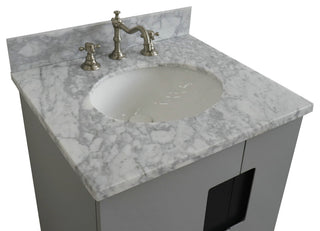 25" Single Sink Vanity, Light Gray Finish With White Carrara Marble