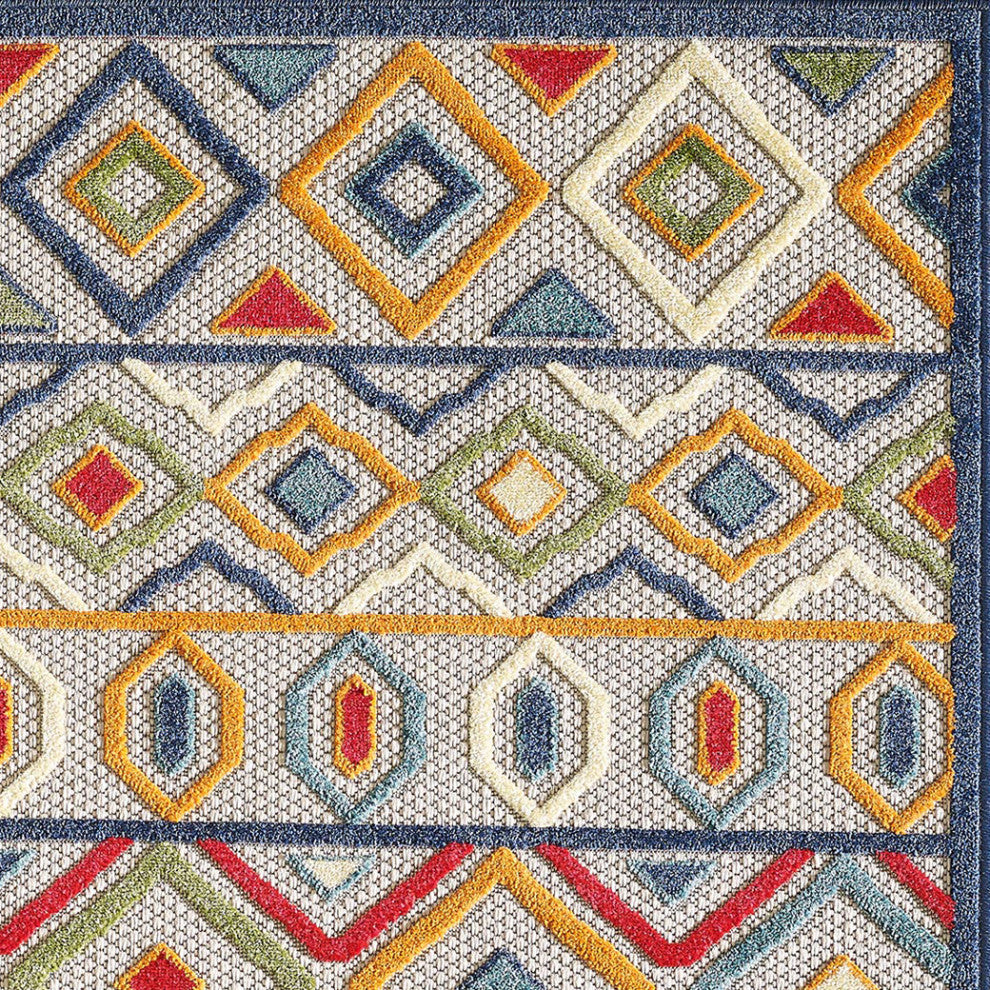 KAS Calla 6928 Ivory/Multi Aztec Area Rug, 5'3"x7'