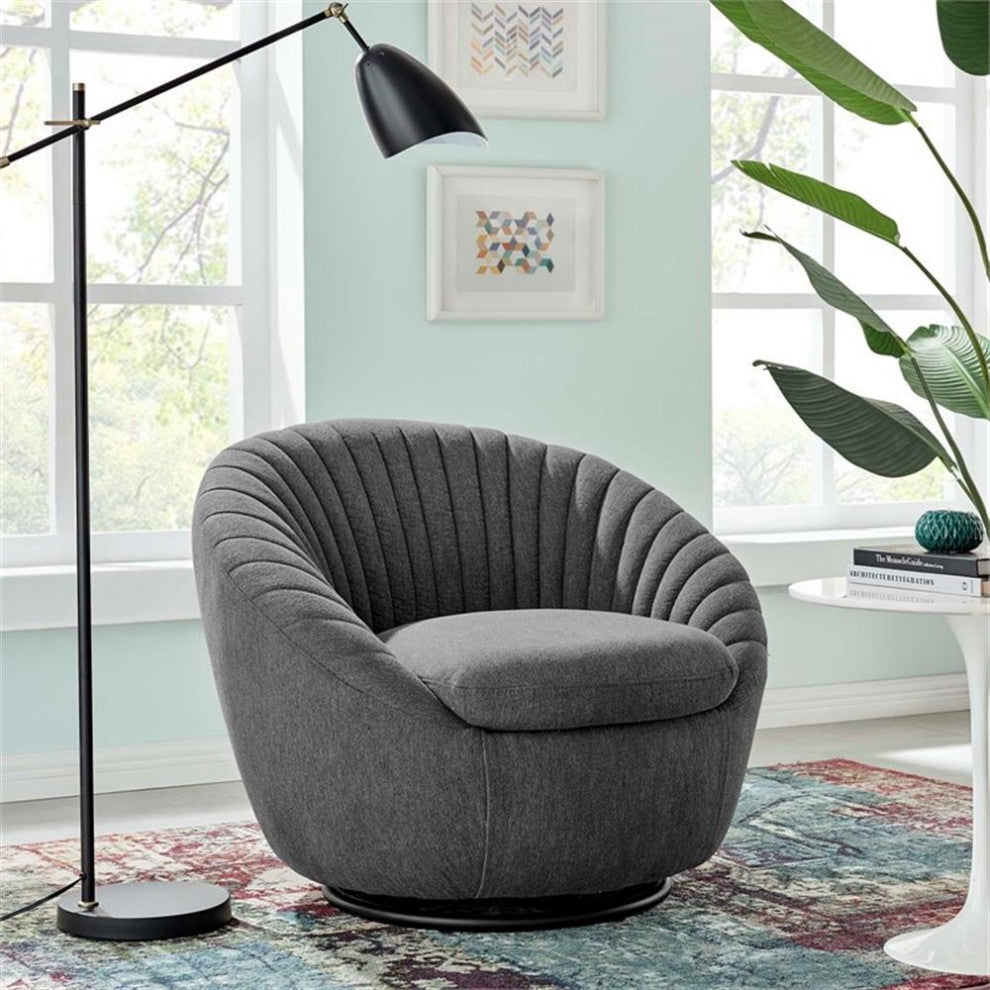 Whirr Tufted Fabric Fabric Swivel Chair, Black Charcoal