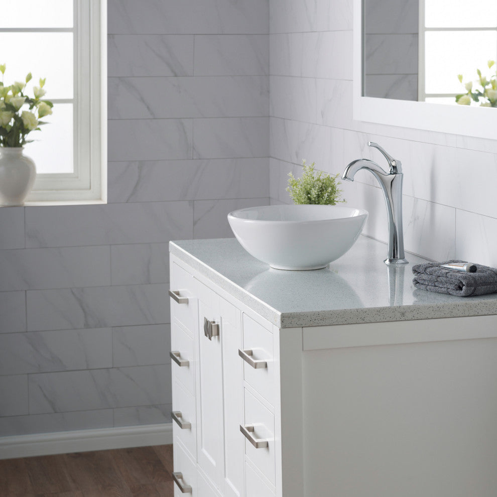 Elavo Round Ceramic Vessel Sink, Bathroom Arlo Faucet, Drain, Chrome