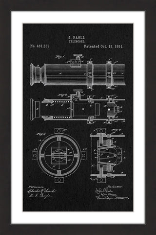 "Telescope 1891 Black Paper" Framed Painting Print