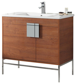 Modern Wallnut Bathroom Vanity Set, Chrome Hardware, Vireous China Sink Top