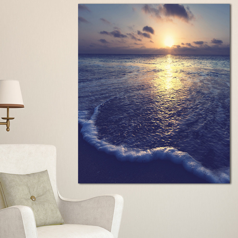 Tranquil Blue Beach At Sunset, Seascape Canvas Art Print, 30"x40"