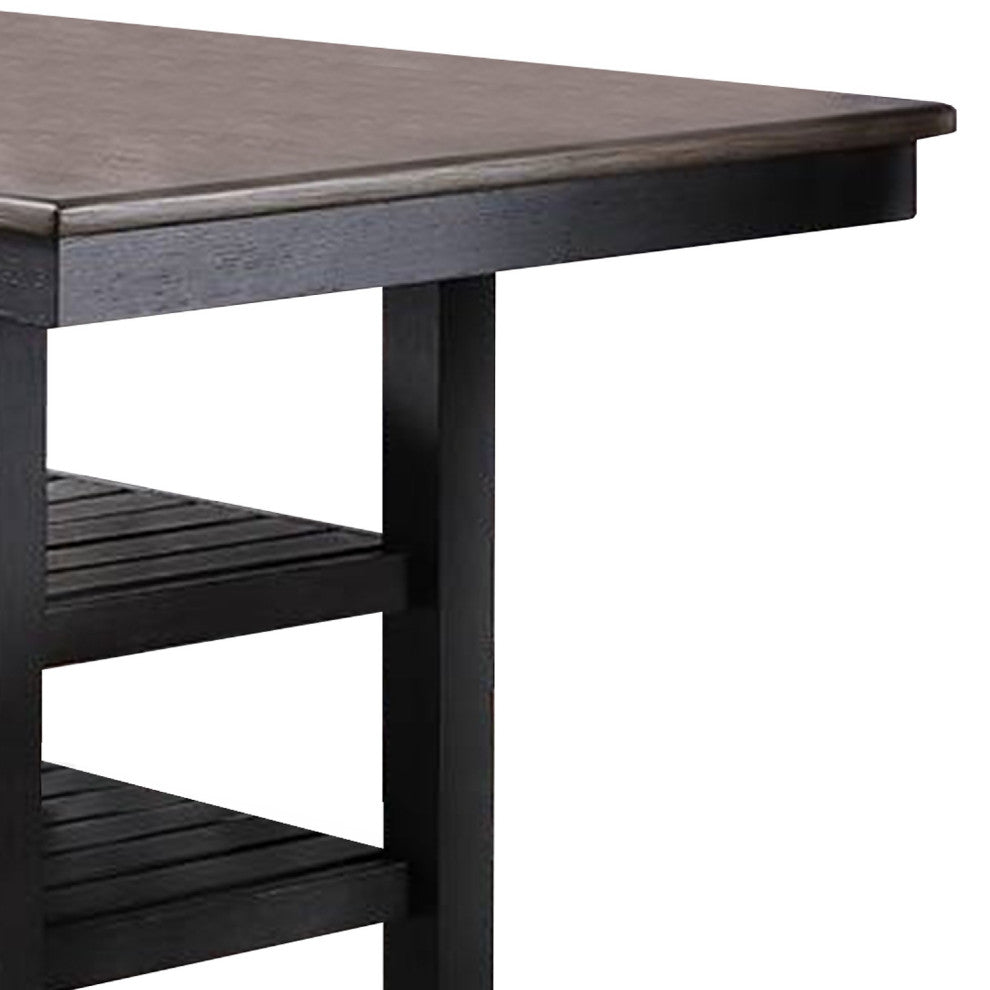 Benzara BM266502 Counter Height Table With 2 Open Shelves, Dark Brown