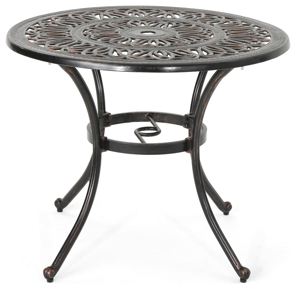 GDF Studio Barbara Outdoor 4-Seater Cast Aluminum Round-Table Dining Set
