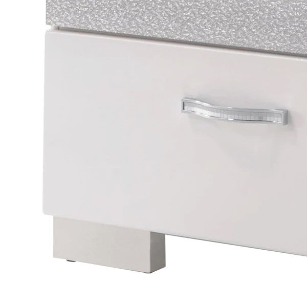 Benzara BM185468 Nightstand 3 Center Metal Glide Drawers In White Gloss Finish