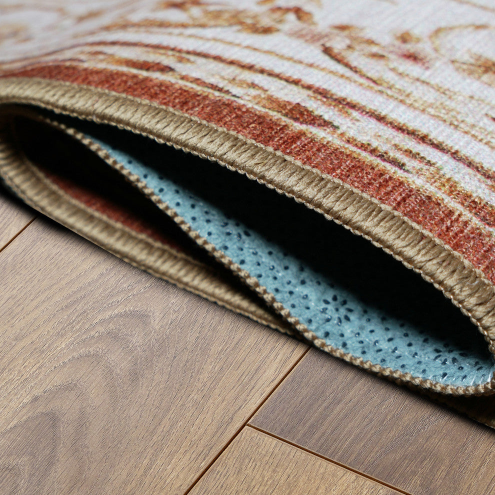 My Magic Carpet Washable Rug Aubusson Beige, 3' X 5'