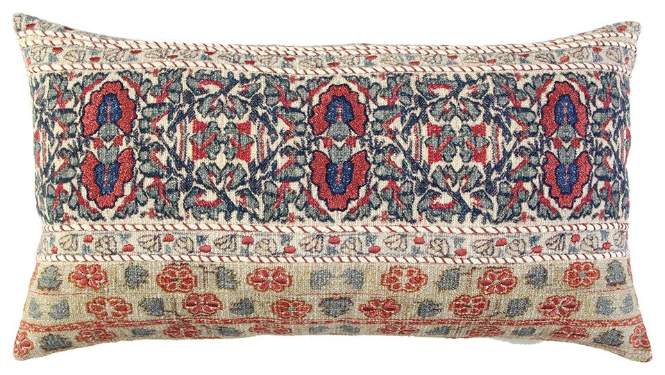 Red Beige Patterned Panel Lumbar Pillow