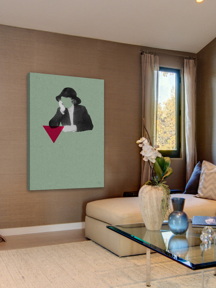 "No Face Verde Triangulos" by Bengoa Vazquez Print Canvas, 40x60
