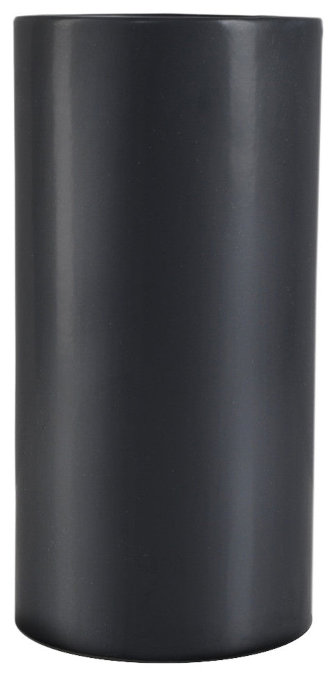 Black Ceramic Cylinder Vase, Measures 8" Tall & 4" Diameter
