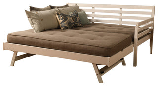 Boho Daybed With Pop Up and Linen Stone Mattresses, White