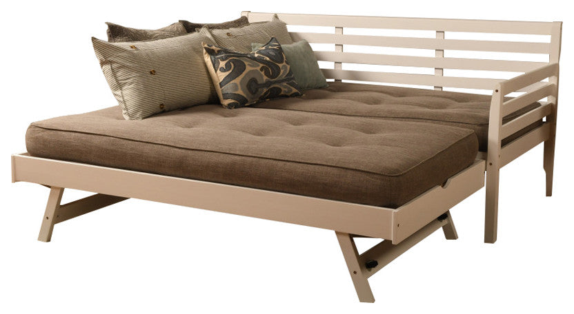 Boho Daybed With Pop Up and Linen Stone Mattresses, White