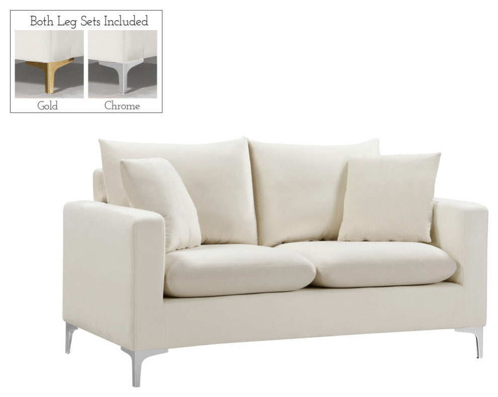 Naomi Velvet Upholstered Loveseat, Cream