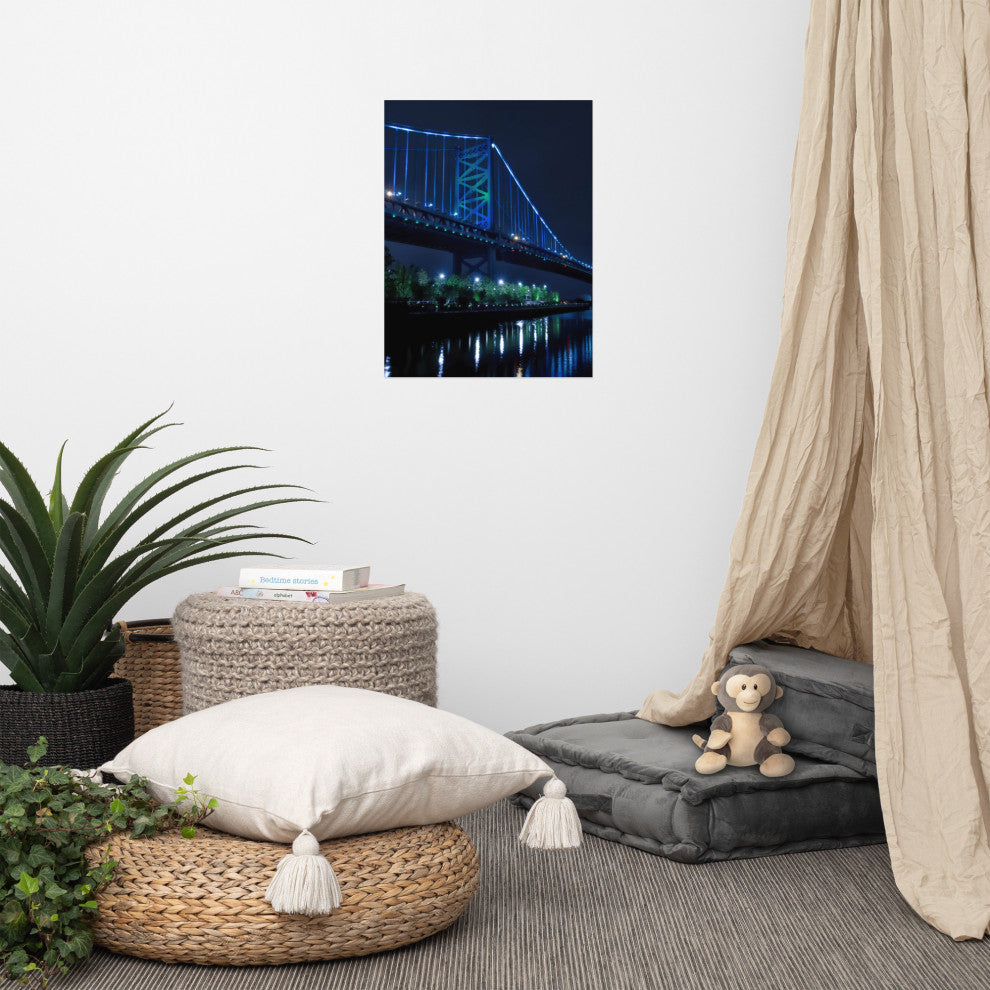 The Ben Franklin Bridge 3 Night Urban Landscape Photo Unframed Wall Art Print, 18" X 24"