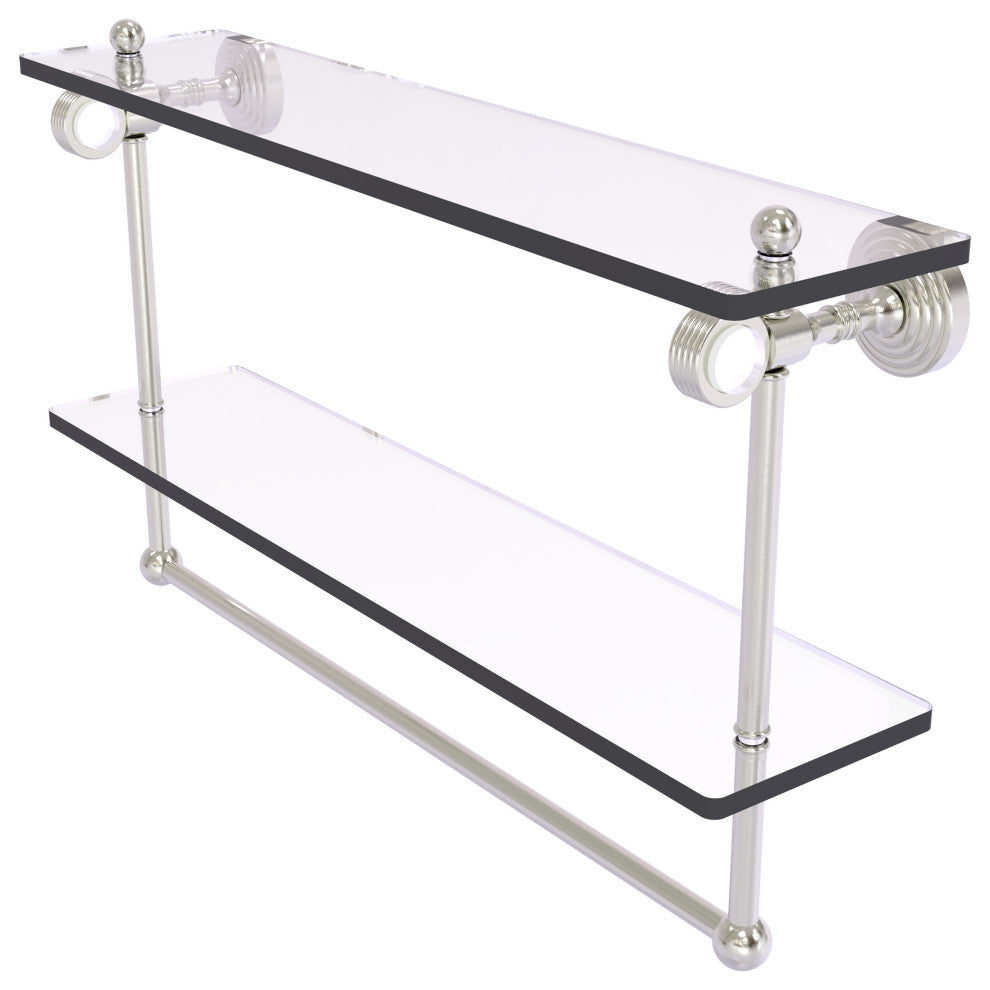 Pacific Grove 22" Double Groovy Glass Shelf with Towel Bar, Satin Nickel