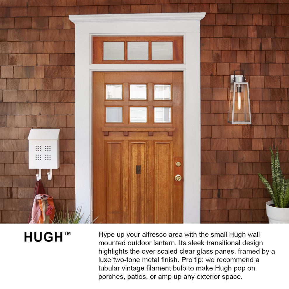 Lark Hugh 15.25" Sm. Outdoor Wall Mount Lantern,Antique Brushed Aluminum + Black