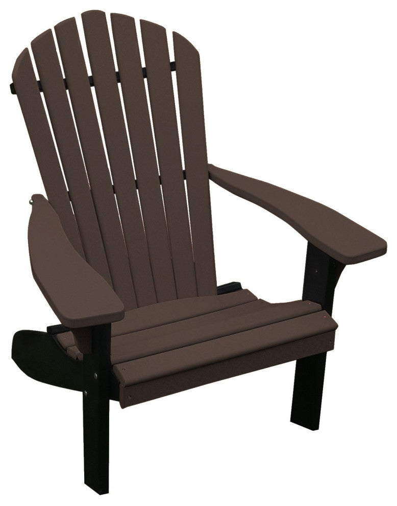 Poly Fanback Adirondack Chair, Tudor Brown, Black Frame