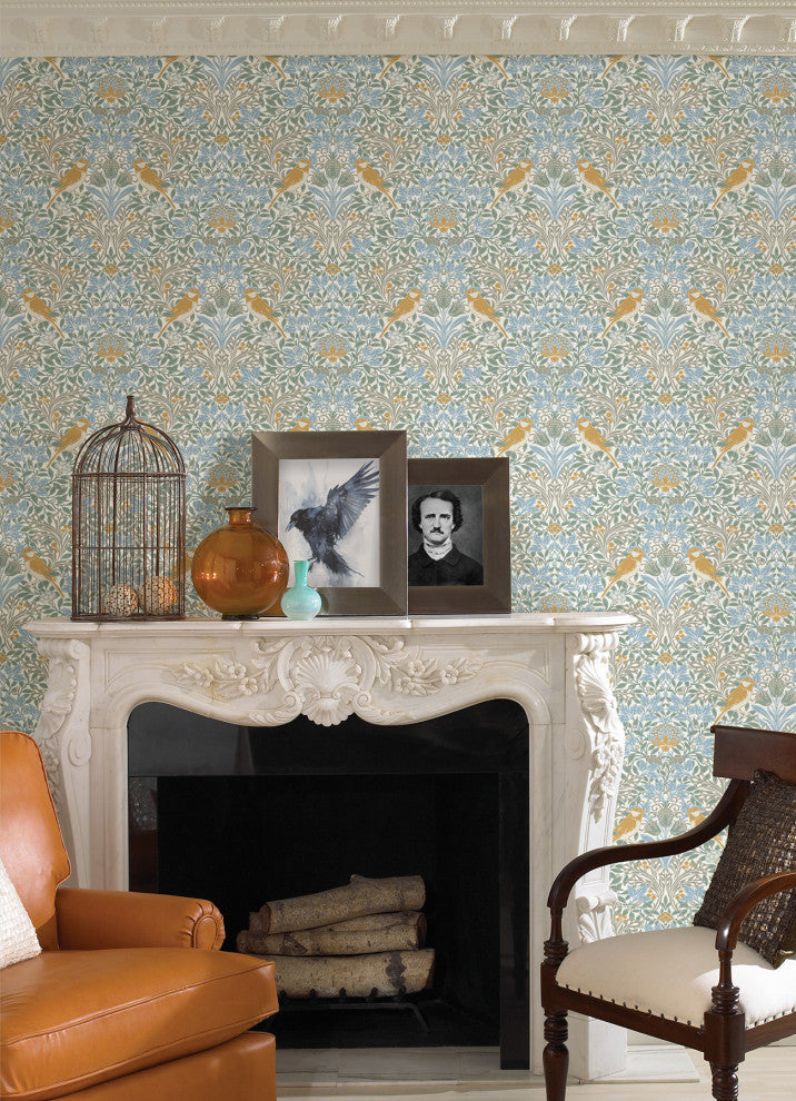 Garden Aviary Sky Blue Peel and Stick Wallpaper