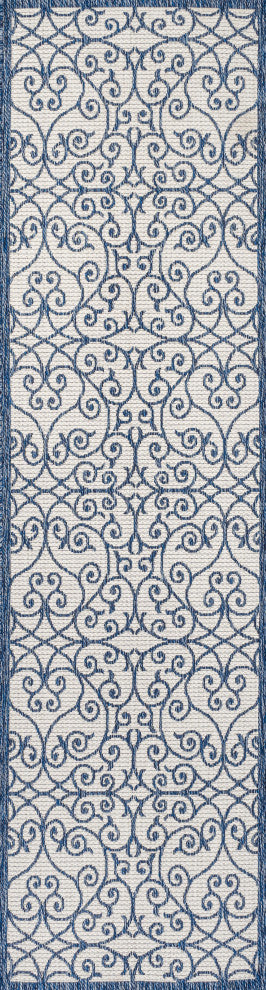 Madrid Vintage Filigree Textured Weave Indoor/Outdoor, Cream/Blue, 2 X 10