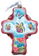 Hand Painted Butterflies Cross Glass Scenic Ornament