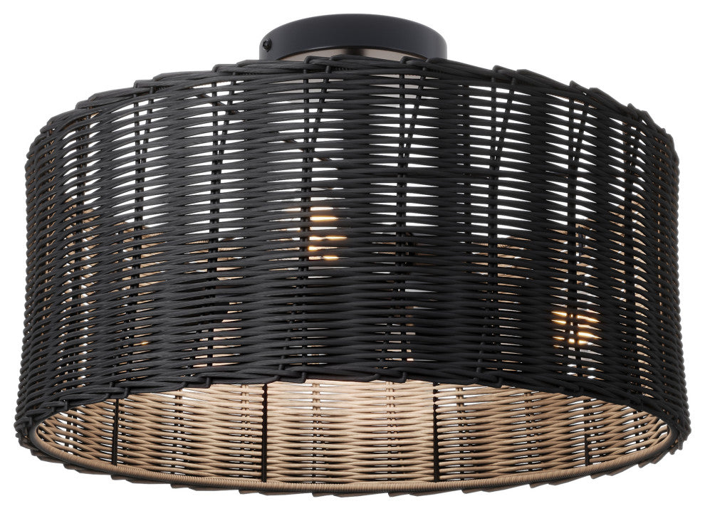 Farmhouse Woven Rattan 3-Light Drum Semi Flush Mount Ceiling Light