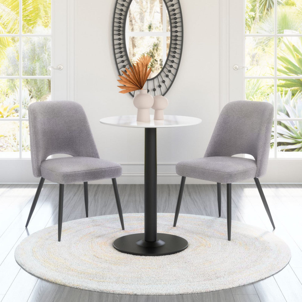 Dining Chair, Set of 2, Steel Metal, Fabric, Gray, Black, Cafe Bistro