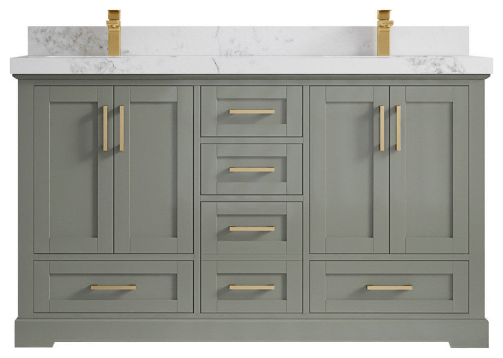 Boston 60 Double Bathroom Vanity in Evergreen 2" Calacatta Nuvo