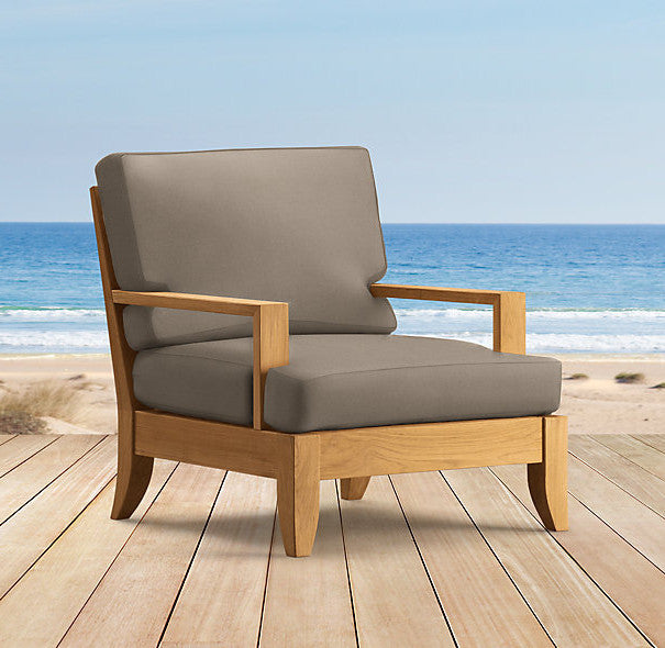 6-Piece Atnas Outdoor Teak Sofa Set With Sunbrella Cushions Dupione Celeste