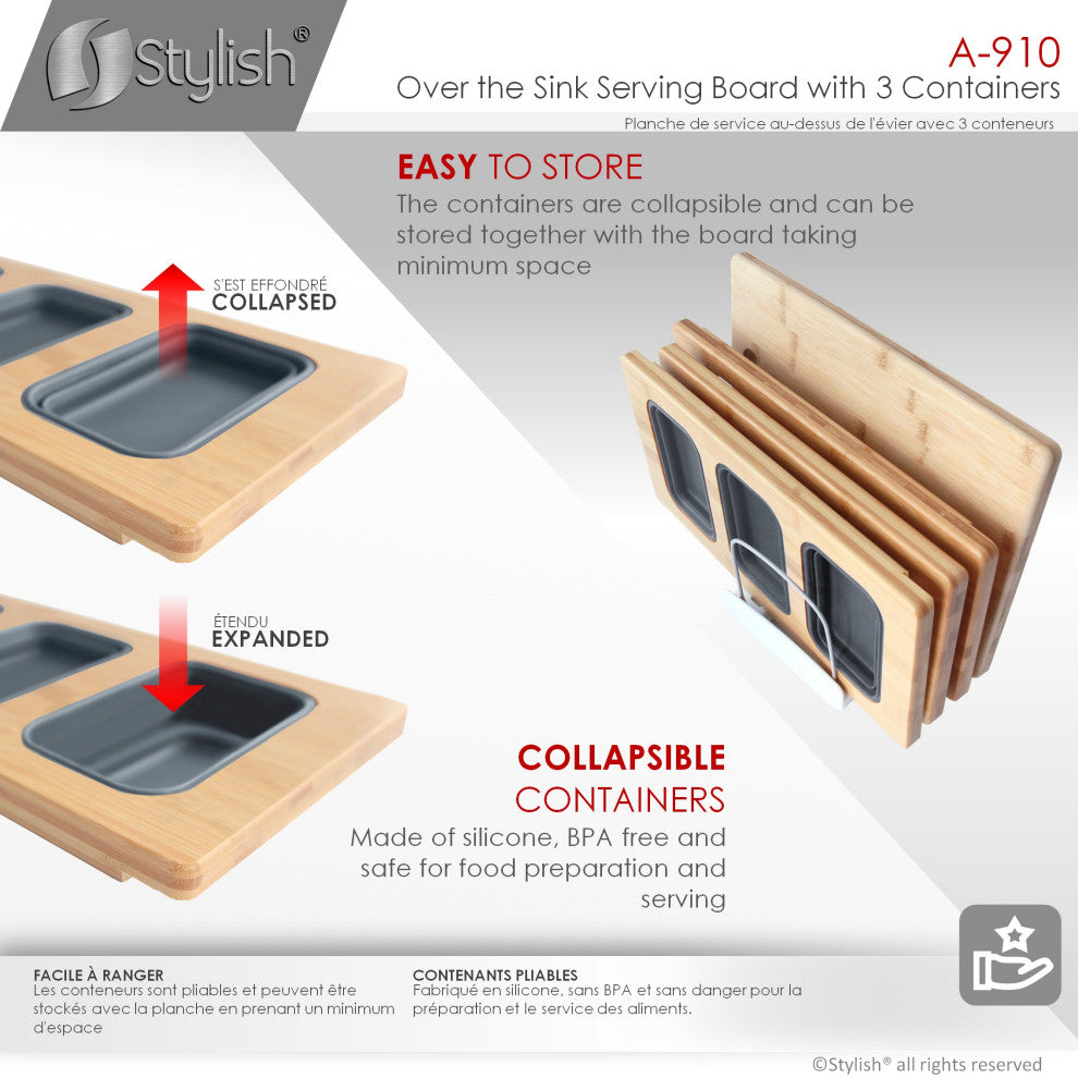 Over The Sink Serving Board With 3 Containers A-910