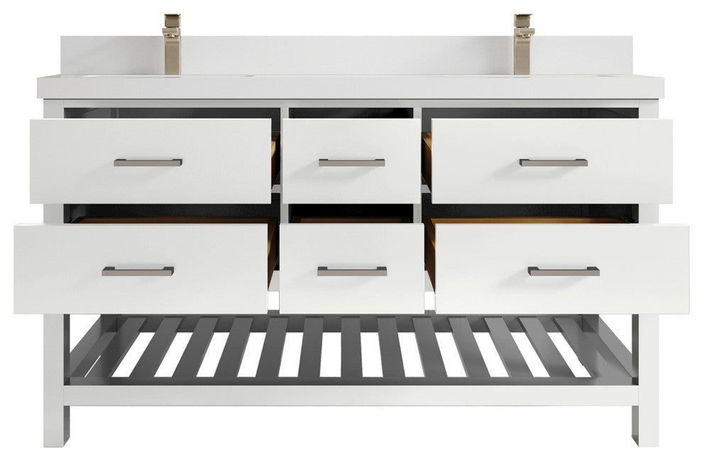 Parker 60 Double Sink Bathroom Vanity in White 2" White Quartz
