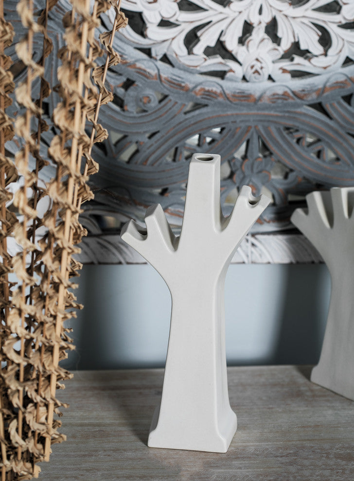 Craftsman Tree-Shaped Ceramic Vase, White