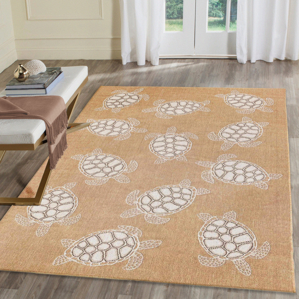 Carmel Seaturtles Indoor/Outdoor Rug, Sand, 6'6"x9'3"
