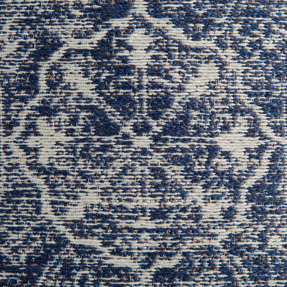 Hanalei 20" x 20" x 20" Blue and Ivory Pouf