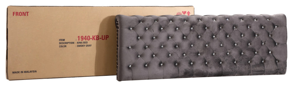 Princeton Tufted Upholstered Faux Leather Bed, Smoke Gray, King