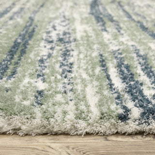 Greer Modern Distressed Stripe Blue/ Green Area Rug, 5'3" x 7'6"