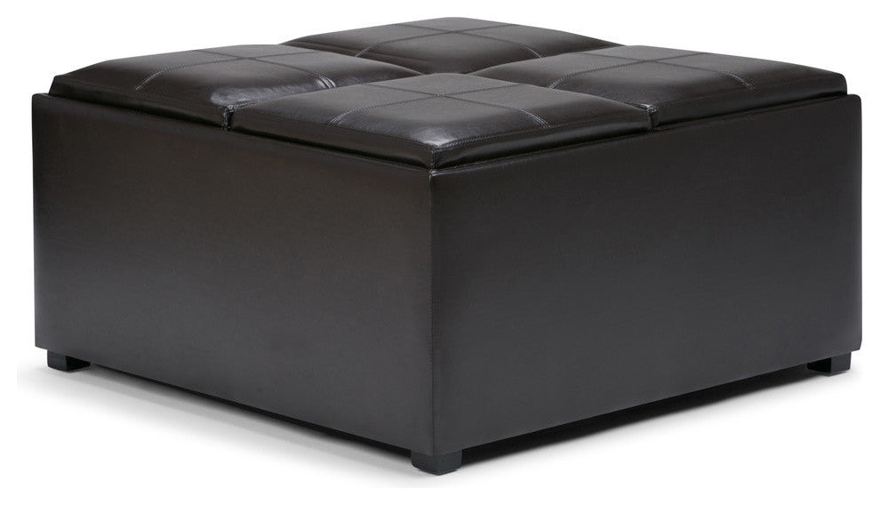 Avalon 35" Contemporary Square Storage Ottoman, Tanners Brown