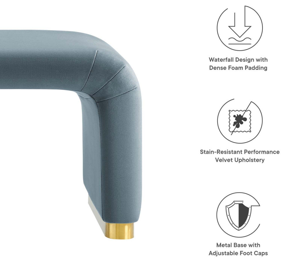 Koda Performance Velvet Waterfall Ottoman - Brass Cadet Blue