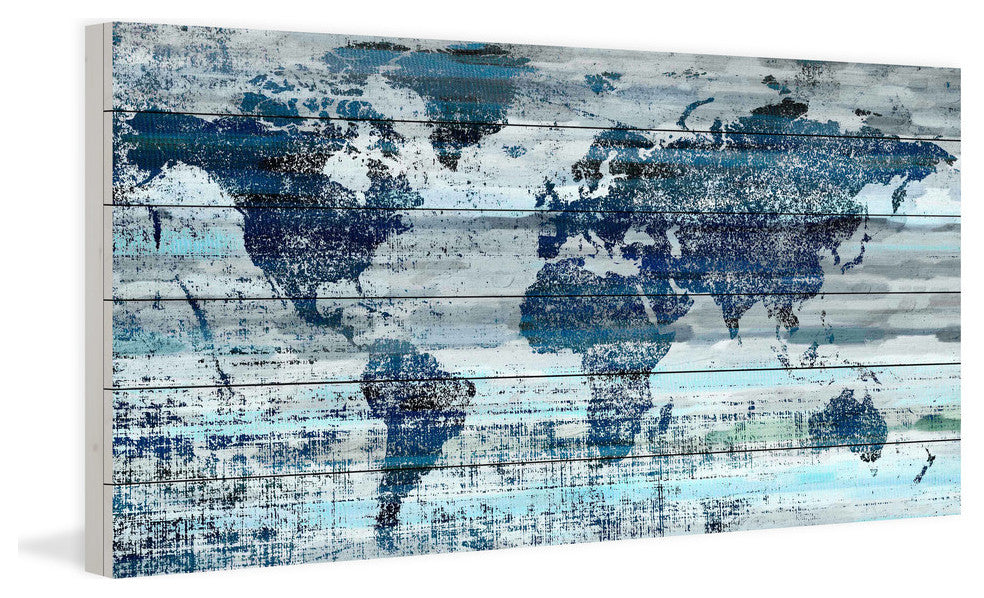 "Indigo Countries" Print on White Wood, 40"x20"