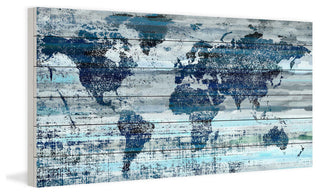 "Indigo Countries" Print on White Wood, 40"x20"