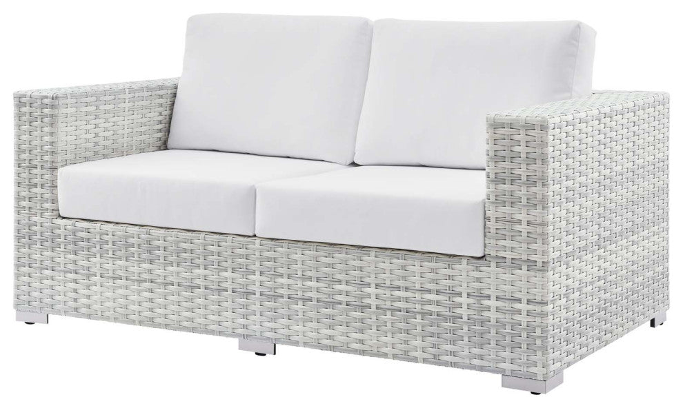 Lounge Loveseat Sofa, Rattan, Wicker, Gray White, Modern, Outdoor Patio