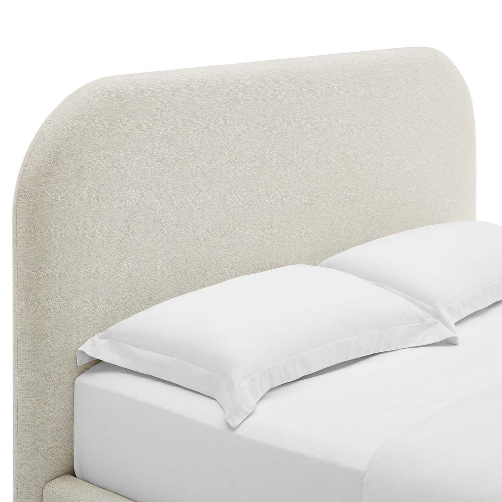 Keynote Upholstered Fabric Curved King Platform Bed, Heathered Weave Ivory